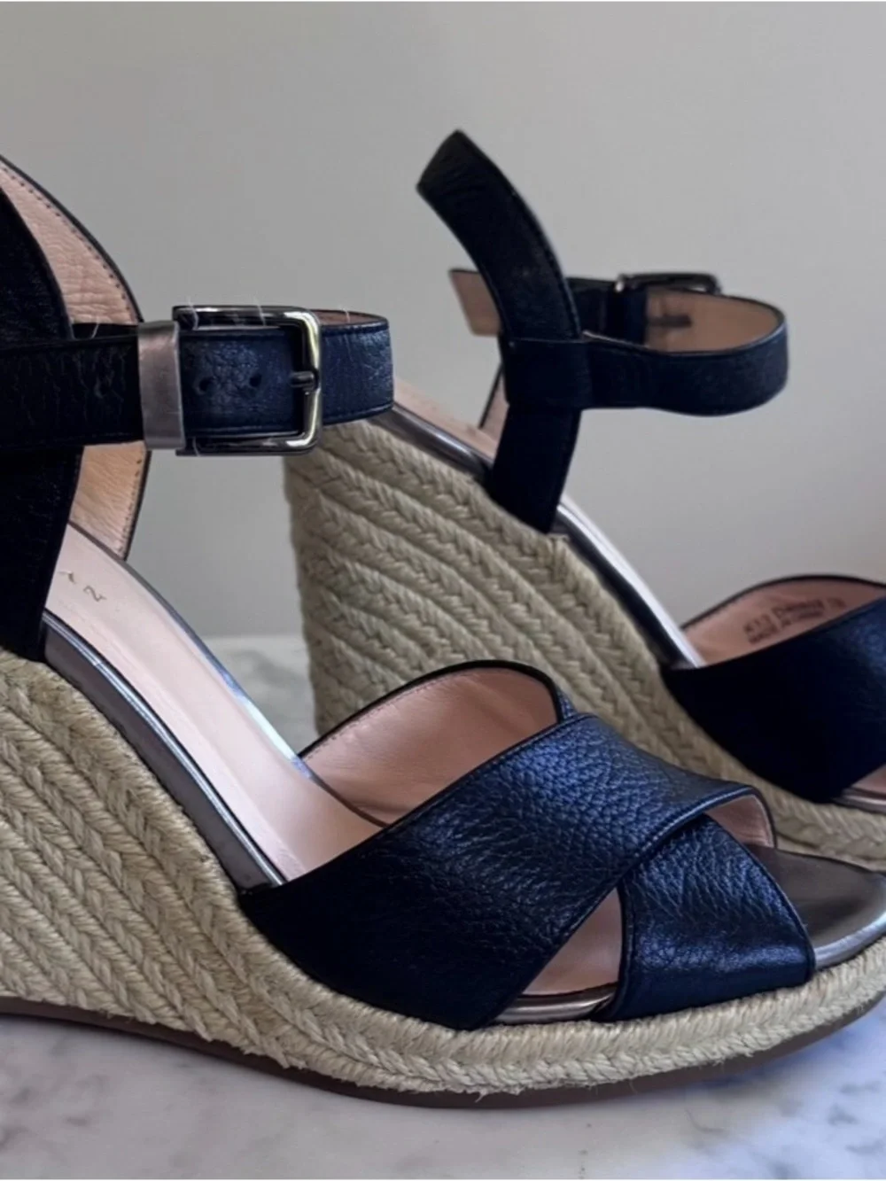 Cole Haan Hart Black Leather Espadrille Wedge Sandals - Women’s Size 5